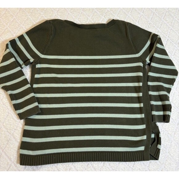 Talbots Long Sleeve Green Striped Women’s Sweater Side Slits Size Mp - Picture 5 of 12